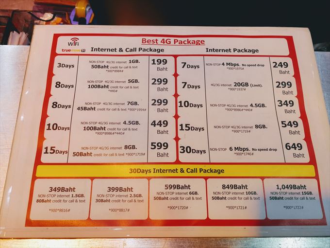ドンムアン空港trueの料金表