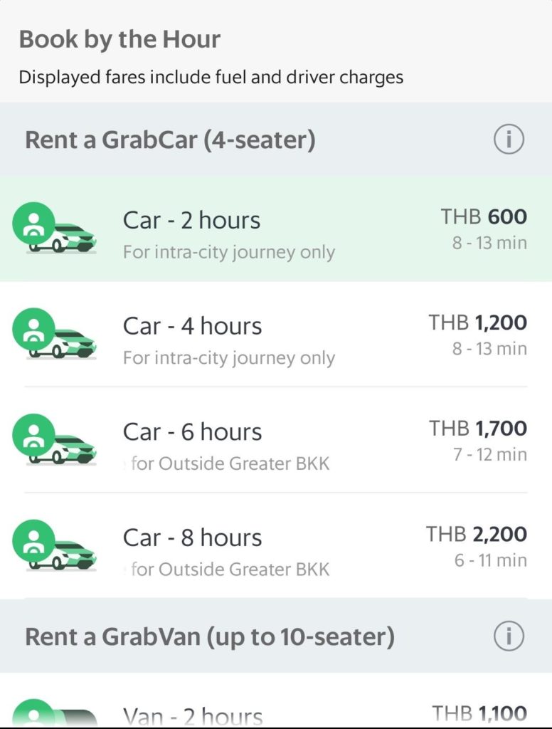 グラブ(Grab)の使い方:レンタカー機能